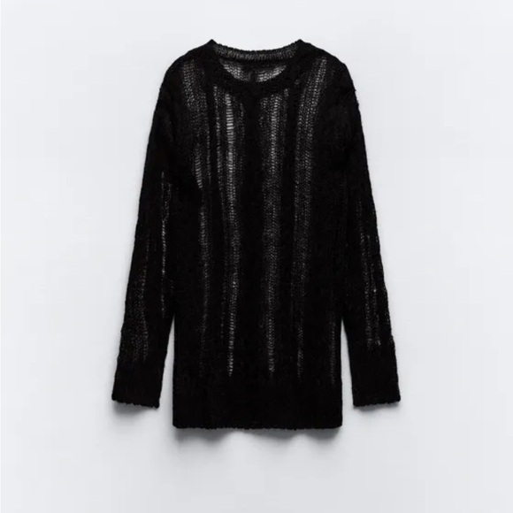 Zara Wool Blend Openwork knit sweater Black - Picture 7 of 8